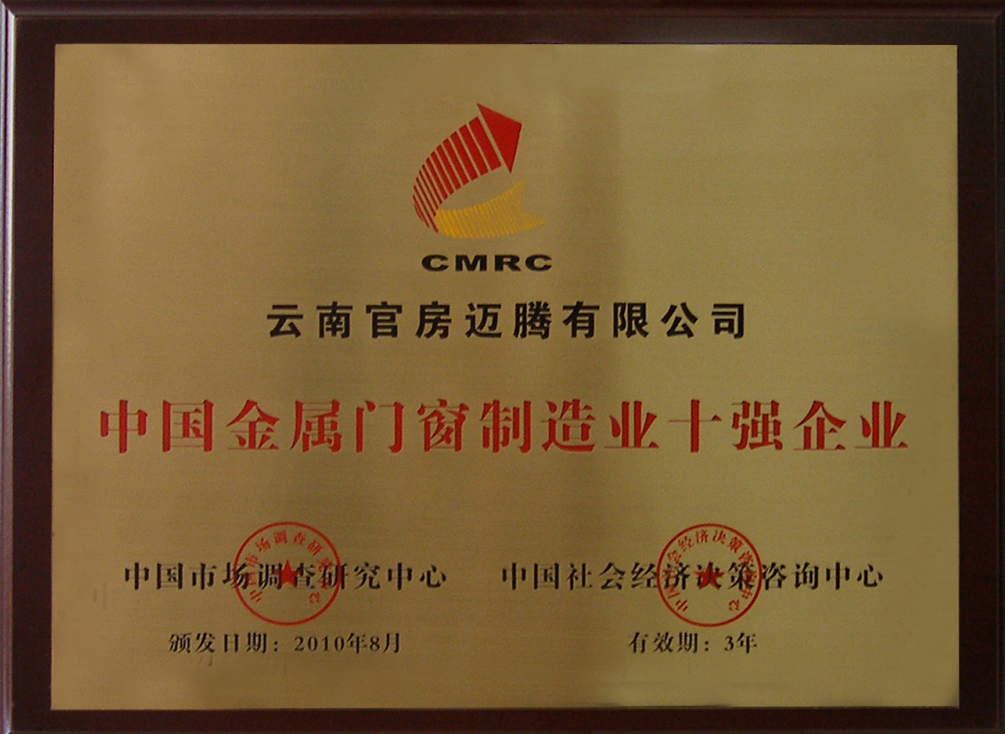2010年中國金屬門窗制造業十強企業